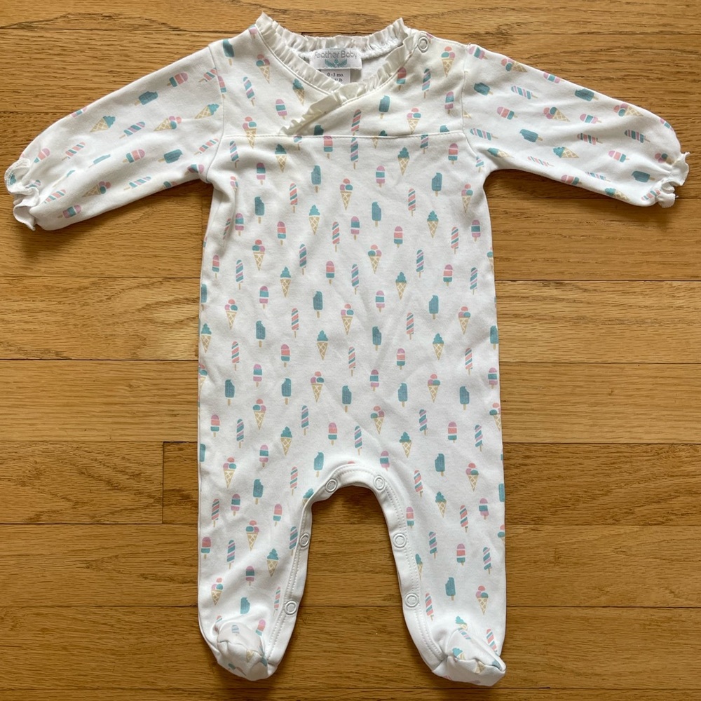 FEATHER BABY EUC/NWOT 100% Pima Cotton Popsicle Ice Cream Print Footie